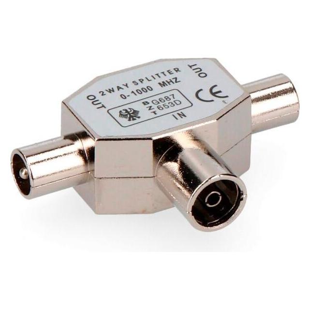 EDM Coax splitter t metal tv 2 male 1 female shrinked (Diverse) (49358034)