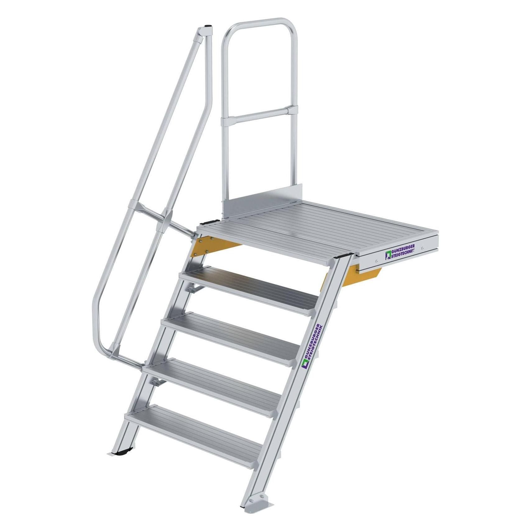 Günzburger Treppe mit Plattform 60° Stufenbreite 1000 mm 5 Stufen Aluminium geriffelt (Gerüst) (600405)