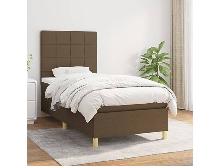 LPERTGFHU Boxspringbett mit Matratze 80x200 cm Dunkelbraun Stoff Inklusive Taschenfederkern, Höhenverstellbares Kopfteil, Inklusive Topper