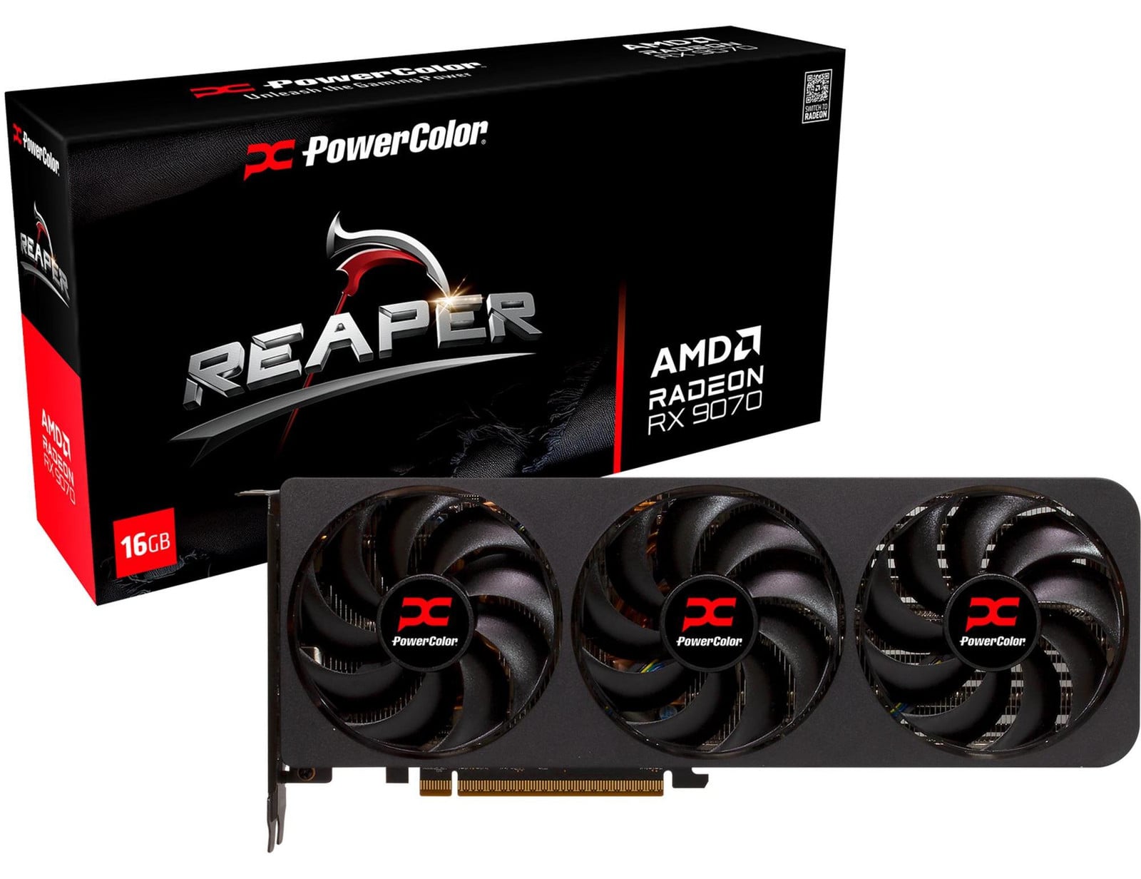PowerColor Reaper RX 9070 16GB videokaart met GDDR6 en 3 ventilatoren