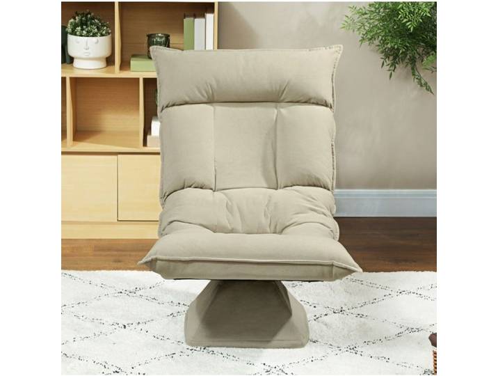 Fauteuil de Sol Pivotant avec Dossier Réglable 5 Positions Pliable pour Méditation et Lecture Polyester Beige