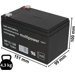 Multipower MP12-12B AGM Bleiakku 12V 12Ah Faston 6,3 mm für USV, Alarmanlage & Notbeleuchtung