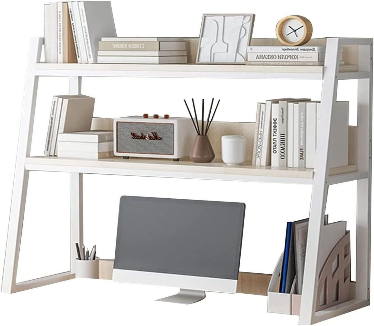 Zwarte Bureaublad Boekenplank en Bureau Organizer met Open Display - 75 cm