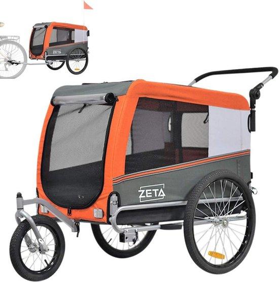 Famanu Fahrradanhänger für Kinder und Haustiere - Sicherer Transport mit verstellbarem Griff (Orange, Größe L)