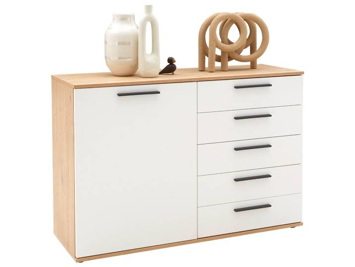 Dieter Knoll Sideboard Gala, Weiß, Eiche, Holz, Balkeneiche, furniert, 2 Fächer, 5 Schublade(n) Schubladen, 120x82.2x46 cm, Beimöbel erhältlich, stehend, Holzmöbel, Kleinmöbel Holz, Holzkommoden, Sideboards Holz