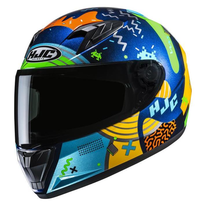 HJC Junior-Motorradhelm Y10 Mika Blau Gelb (S, 48 - 49 cm) (107H57.14-1)