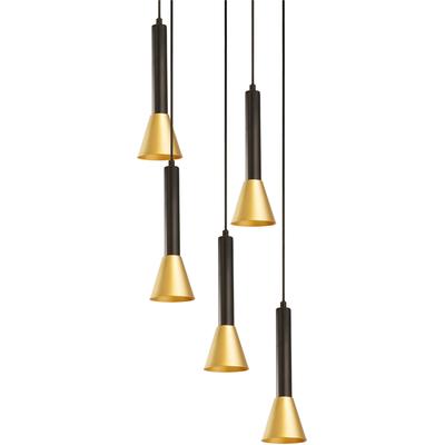 SEARCHLIGHT Hängeleuchte "Signal 5Lt Multi-Drop Pendant - Black & Gold Metal", schwarz (schwarz und gold), 5, Ø 37cm H: 28cm, 1 Stk., Leuchten, Hängeleuchte