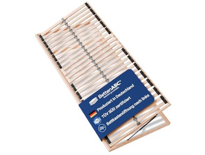 BettenABC - 7-Zonen-Lattenrost Madera mit Bettkastenfunktion - 80x200cm - Lieferung per Spedition - Öffnung nach Links - Schulter- und Beckenkomfortzone - hergestellt aus Schicht- & Buchenholz