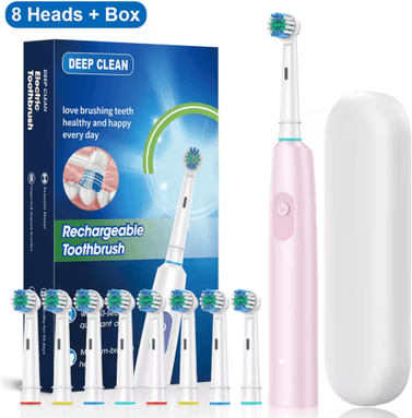 Inspire Picks Rotary Rechargeable Electric Toothbrush For Adults 8 Soft Brush Heads pink 8 Heads Box