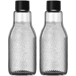 SodaStream Crystal Duopack 2 x 0.95 Liter Glaskaraffe, Wassersprudler Zubehör, Schwarz, Transparent