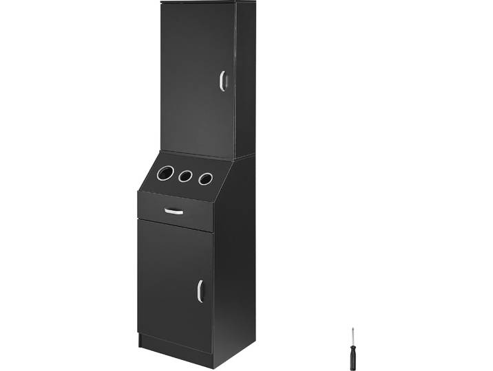 Armoire de rangement pour salon VEVOR\, station de coiffure pour coiffeurs\, set de station de coiffure\, avec 3 supports de sèche-cheveux\, des armoires et un tiroir\, noir\, 44 x 40 x 180 cm