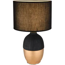 Tischlampe Schlafzimmer Beistellleuchte schwarz Leselampe modern, Designleuchte Nachtlicht Textilschirm, Keramik gold, 1x E14 Fassung, DxH 25x43 cm