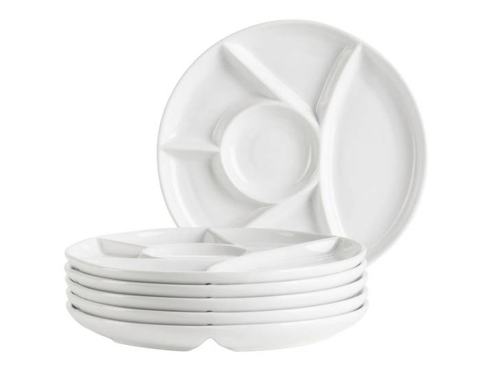 Mäser Tellerset, Weiss, Keramik, 6-teilig, rund, Einteilung, lebensmittelecht, stapelbar, Geschirr, Teller