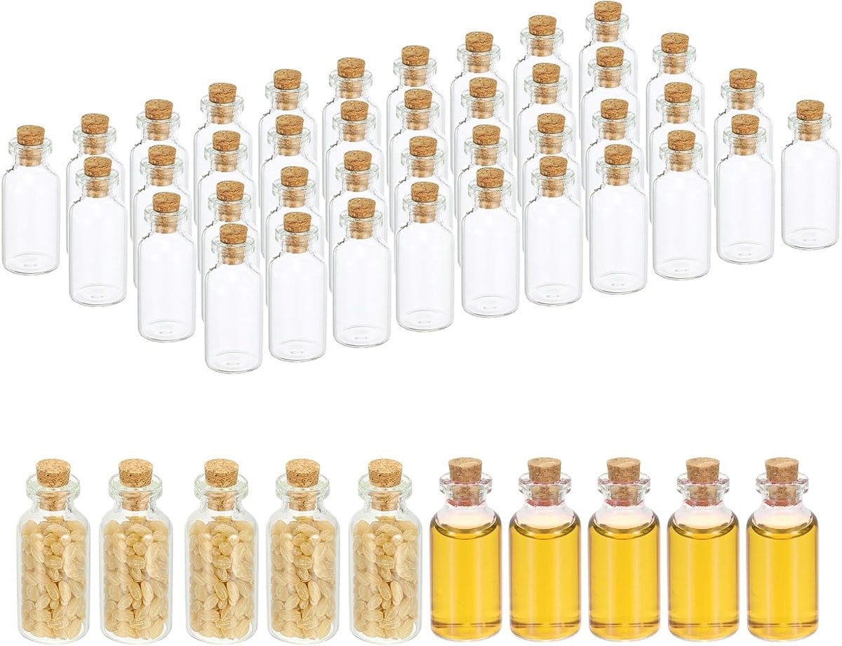 50 stuks Transparante Glazen Flesjes met Kurk van 5ml voor Kleine Opslag