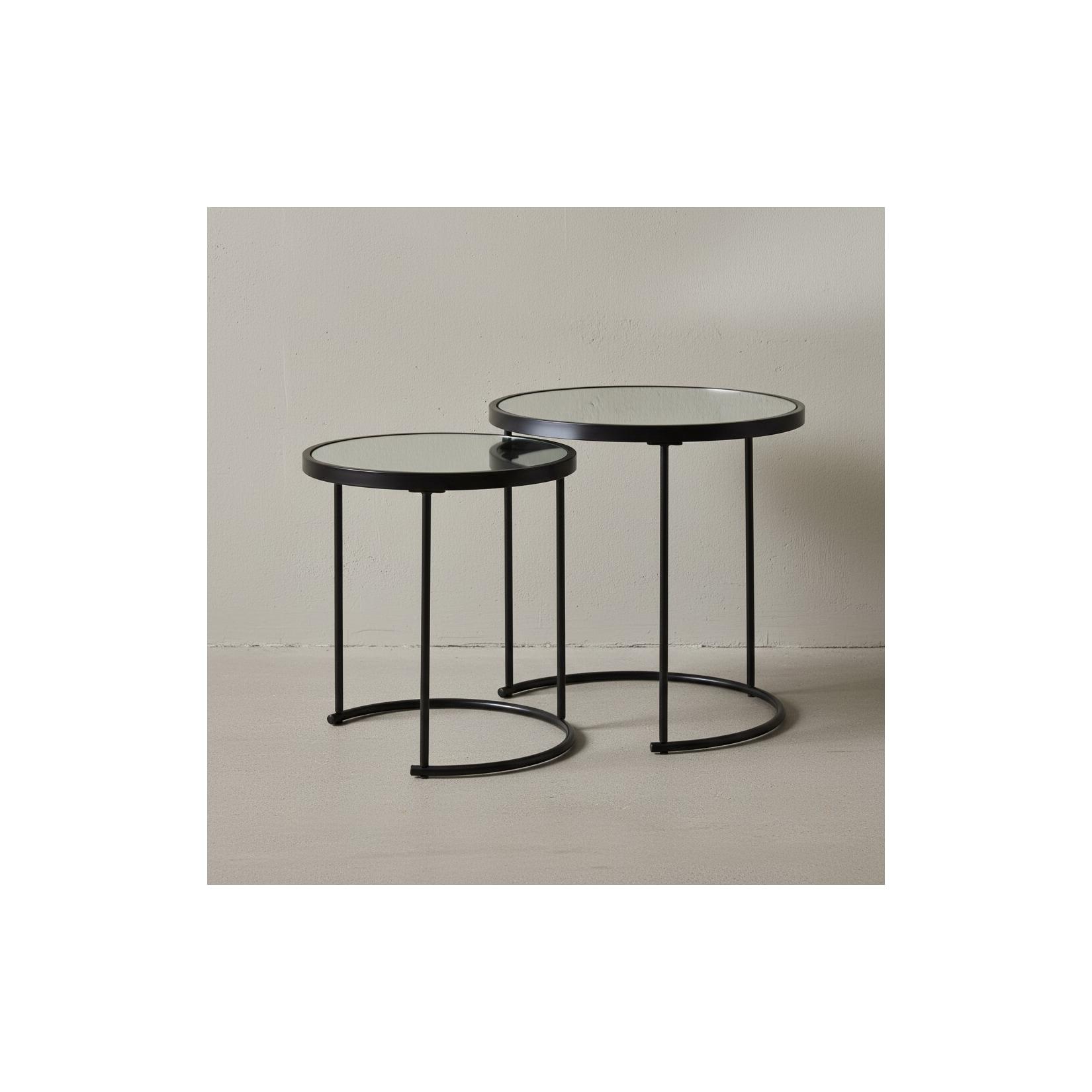 KADIMA DESIGN Edles Beistelltisch Set mit Glasplatten, modernes Design, schwarzer Farbton, 50x50,5x50 cm und 42x45,5x42 cm.