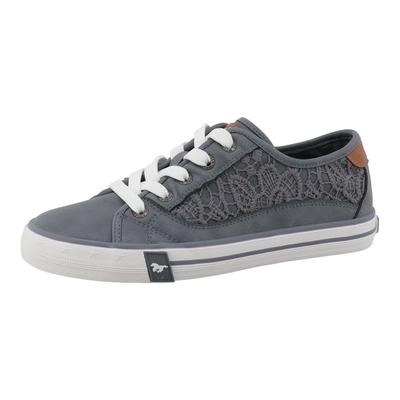 Sneaker MUSTANG SHOES "Winona", Damen, Gr. 38, Baumwolle, jeansblau, Lederimitat, Textil, Schuhe Sneaker, Freizeitschuh, Halbschuh, Schnürschuh mit Makramee-Stickerei