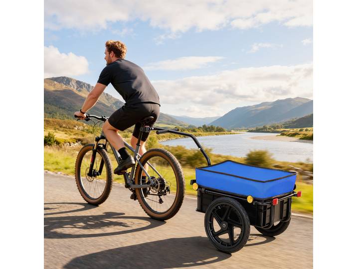 HOMCOM Remorque Vélo 40kg Acier Bleu Toile Oxford Réflecteurs