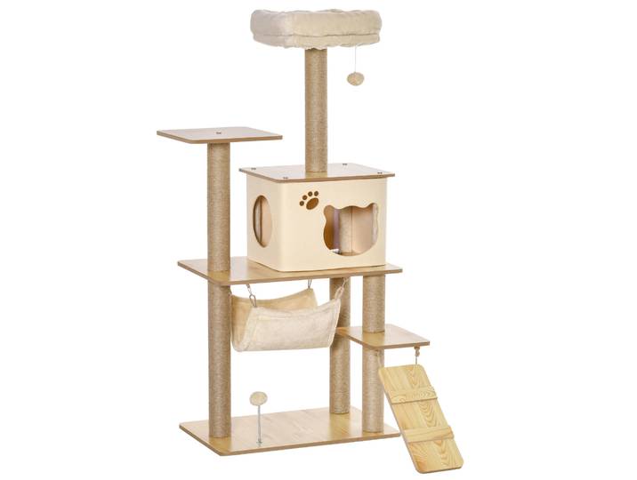 Pawhut Arbre à gratter pour chat avec plates-formes Hamac Échelle Grotte 60X40X130