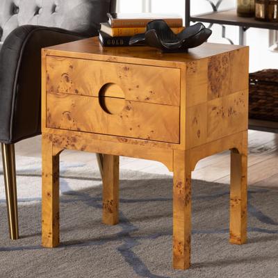 Kayla Modern and Contemporary Natural Light Mappa Real Burl Wood 2-Drawer Nightstand by Bali & Pari in Burl (Size OS)
