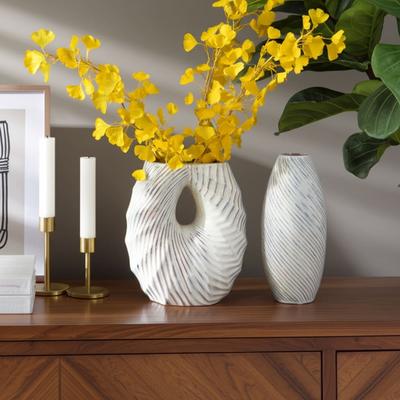 Sagebrook Home Ceramic Decorative Vase with Coastal Shell and Wavy Textured Design