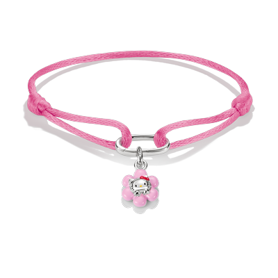 Armband THOMAS SABO "THOMAS SABO  Hello Kitty Textilarmband Blume" Gr. 24, pink (silberfarben, schwarz, rot, pink, gelb), Armbänder, Damen, 24, Metall Textil, Metall, Textil, Armband, Emaille