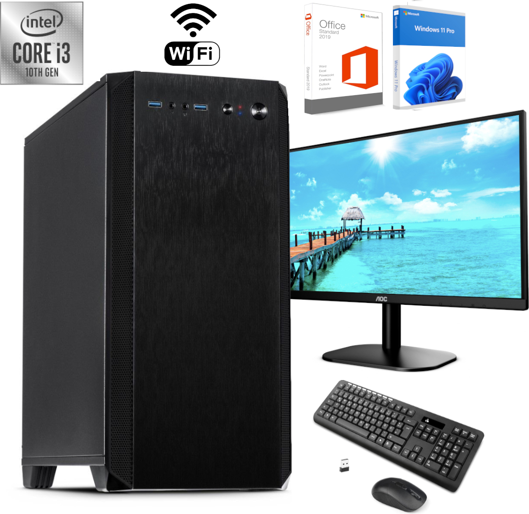 Komplett PC - Office - Multimedia - Intel i3 4x 4,3 GHz 8GB DDR4 Ram 512 SSD WLan Schallgedämmt 24" Monitor - Drahtlose Tastatur und Maus Office 2021