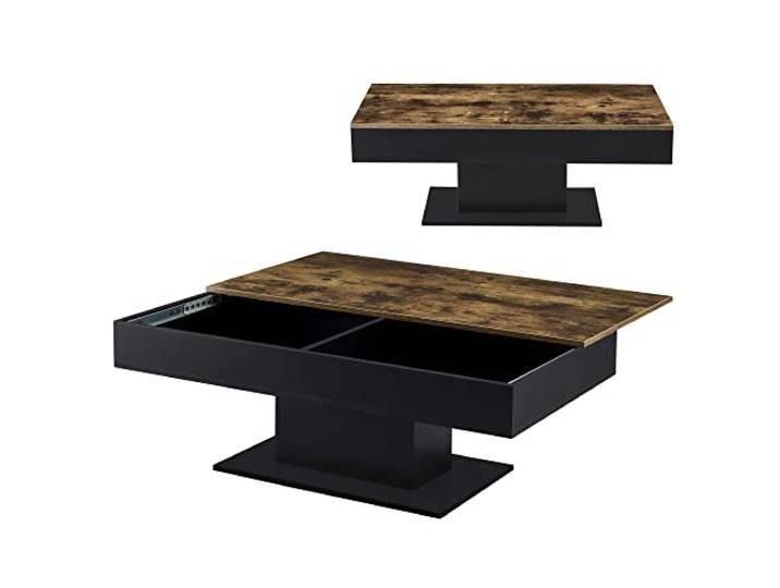 [en.casa] Couchtisch Lünen Wohnzimmertisch mit Stauraum Truhentisch Sofatisch mit ausziehbarer Tischplatte rechteckig 2 Staufächer 40 x 110 x 60 cm Holzoptik/Schwarz