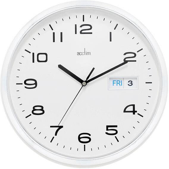 Acctim Supervisor Chrome Day/Date Wall Clock White 32.2cm W X 32.2cm H X 0.52cm D