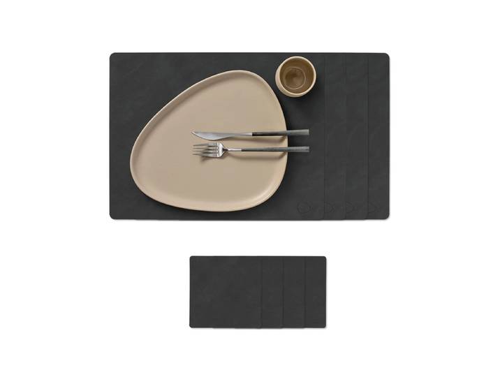 Lind DNA - Geschenkset Square L, Nupo schwarz (4 Tischsets + 4 Glasuntersetzer)