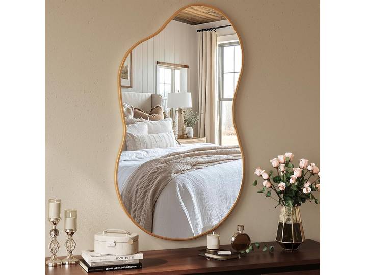 Miroir mural miroir de salle de bain miroir décoratif miroir asymétrique miroir de maquillage pour salon chambre 66x116cm or
