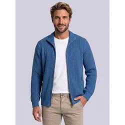 emilio adani Herren Strickjacke mit Reißverschluss-Taschen Blau regular gemustert Zipper - XL