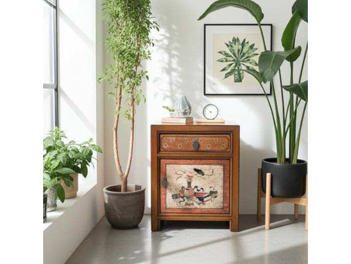 OPIUM OUTLET Nachttisch Nachtschrank Nachtschränkchen Nacht-Konsole Kommode Schrank asiatisch orientalisch chinesisch Vintage Shabby-chic, Lieferung komplett montiert (braun)
