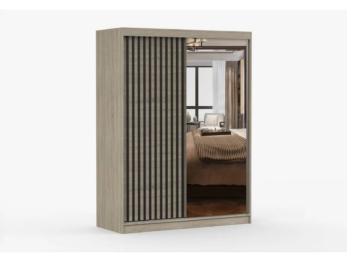 Schwebetürenschrank LAMI S 150 cm Sonoma Eiche Sonoma Eiche + Spiegel Ohne LED-Beleuchtung