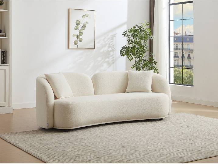 Sofa 3‑Sitzer – Bouclé-Stoff – Weiß – LINORIA