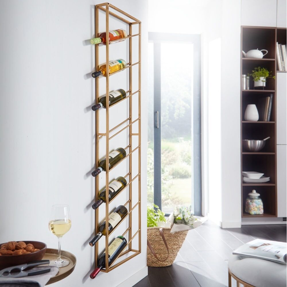 FineBuy Range-bouteilles pour 8 bouteilles en métal, doré Doré 36x150x8cm