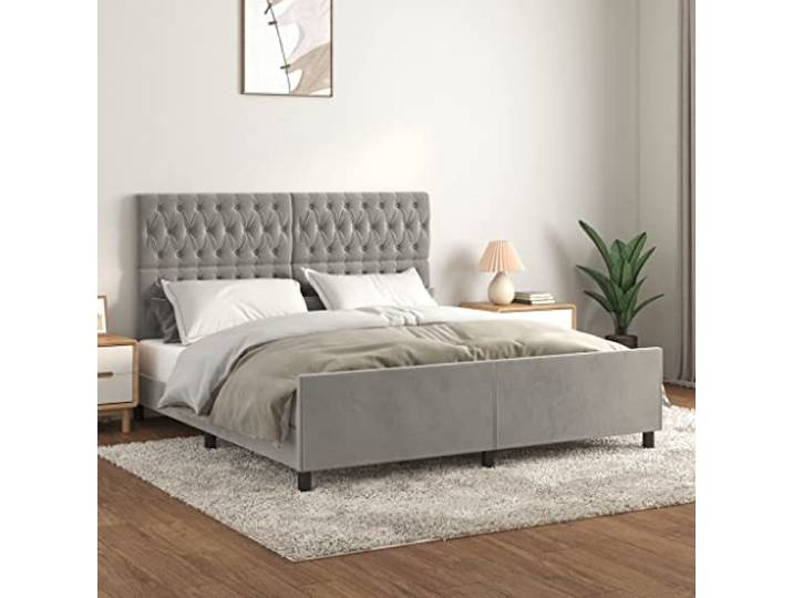 YNGBHFNOP Samt Höhenverstellbar Schlafzimmer 180x200 cm Grau Bettgestell mit Kopfteil Hellgrau 180x200 cm Samt bett Rahmen Höhenverstellbar Polsterbett mit Lattenrost Stabil Stützbeine