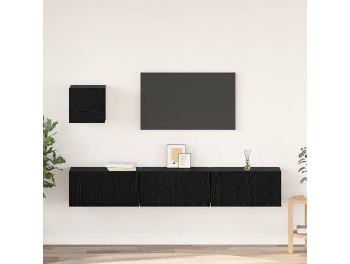 HEFZGDB Wandmontierter Stauraumschrank mit Tür 4 Stück Schwarz Eiche 60x30x30 cm Moderner Aufbewahrungsschrank Minimalistisches Design Holzwerkstoff Robust Langlebig