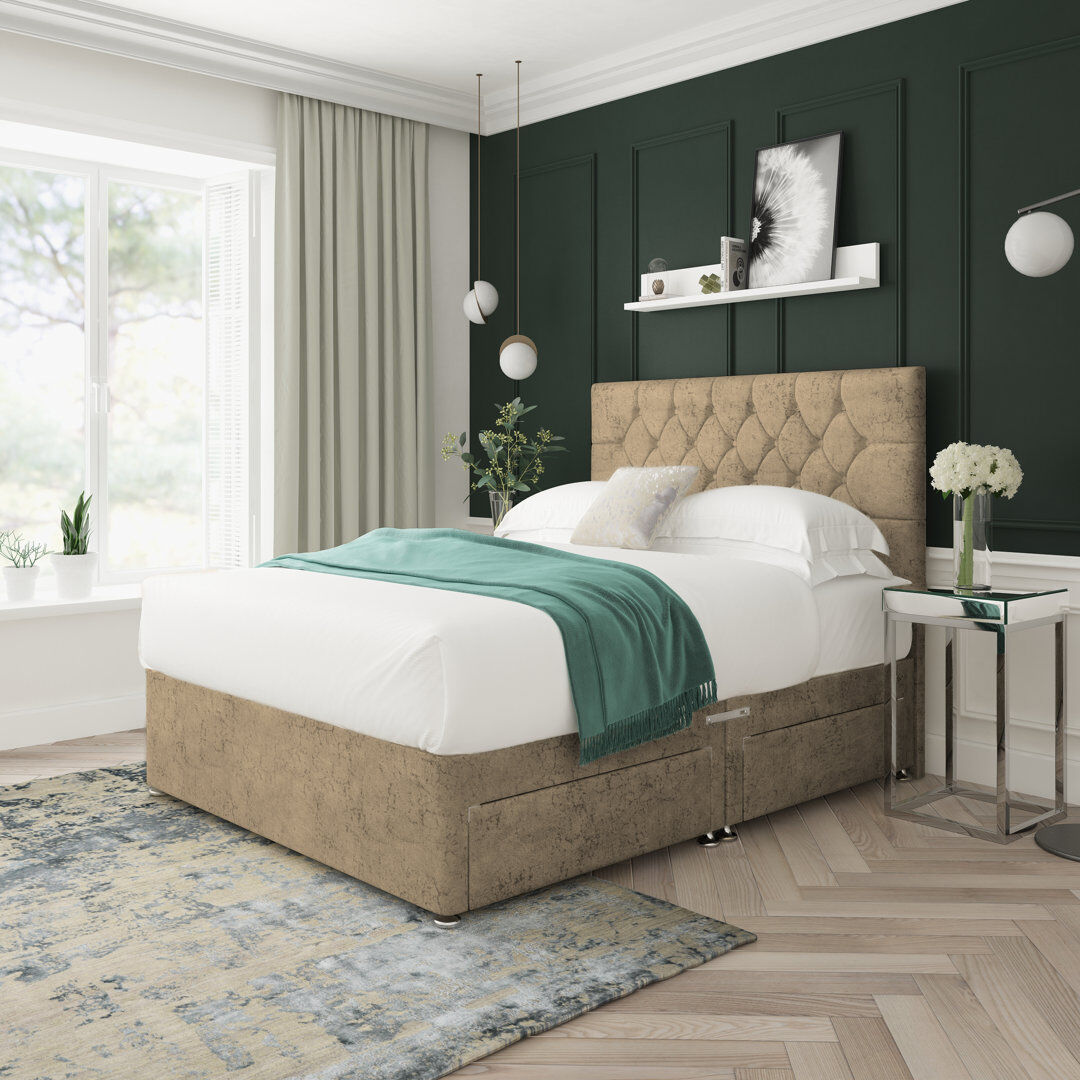 17 Stories Upholstered Drawers Bed Mink Single (3')