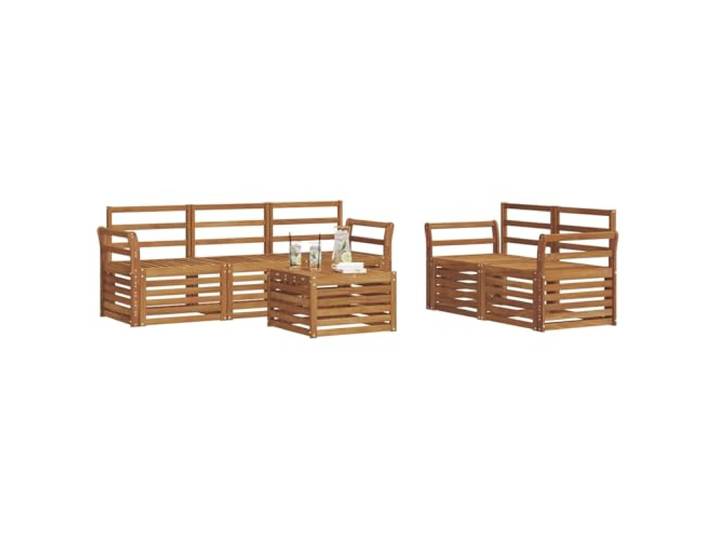 KTHLBRH Sofaset für den Außenbereich, 6-teilig, Naturholz, Akazienholz Design Lattenrost, Rückenlehne mit 5 Sitzplätzen, für Garten und Terrasse
