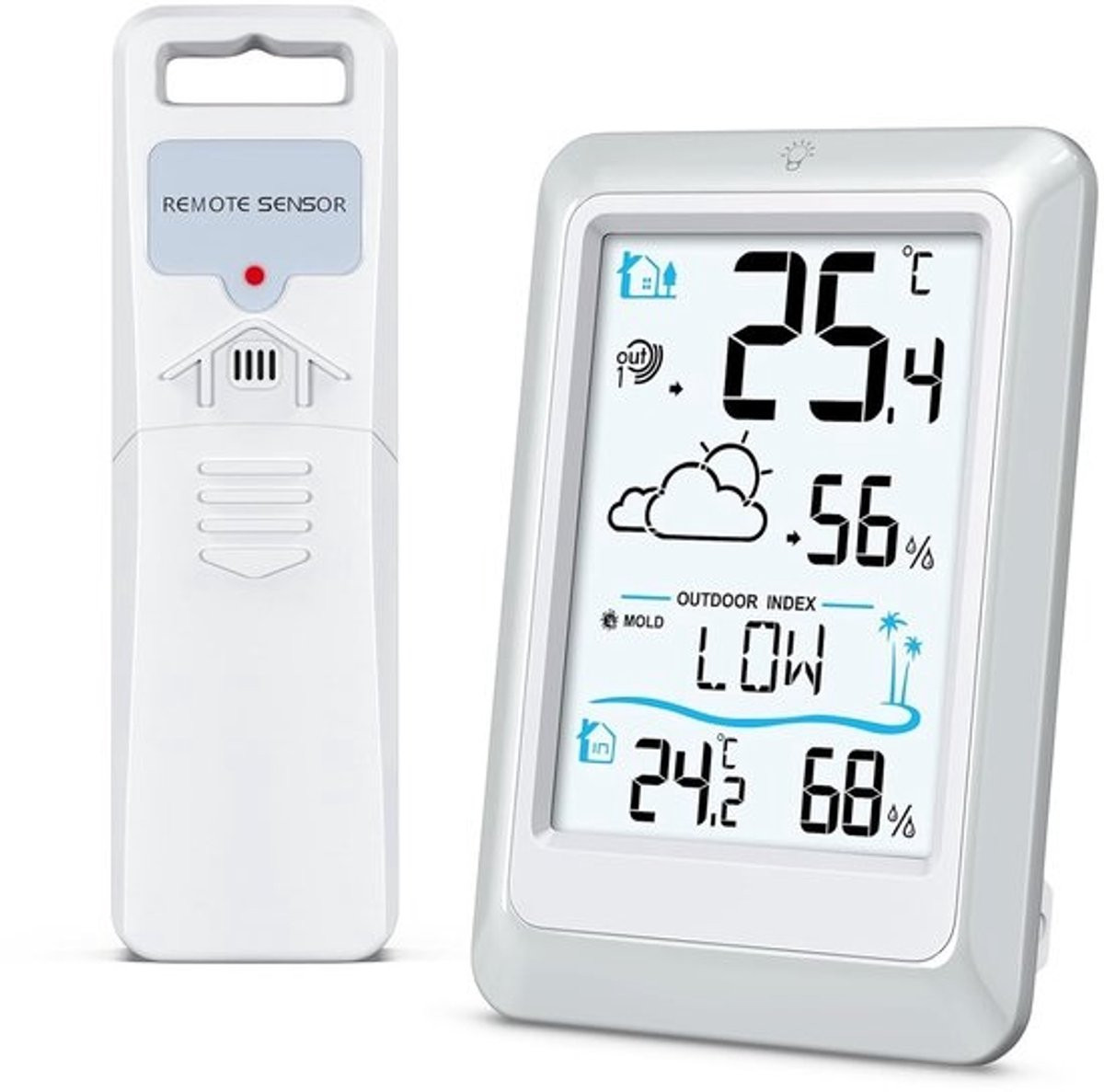 Draadloos weerstation met buitensensor voor binnen en buiten - Weermeter met temperatuurindicator