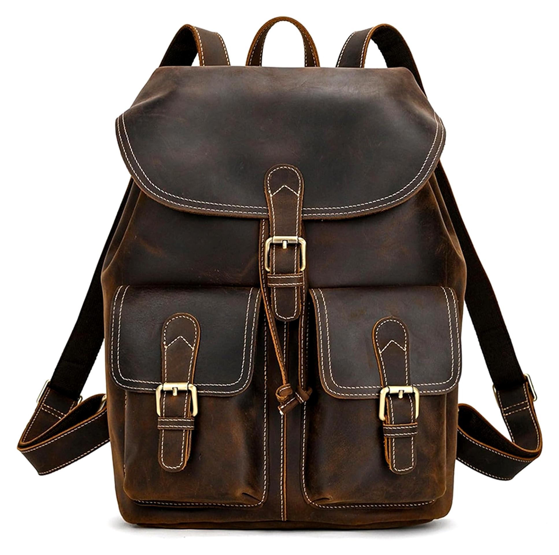 Lässiger Retro-Herrenrucksack aus Leder und Umhängetasche für Herren, Damen und Paare, Reisetasche für Aktivitäten im Freien, Dunkelbraun - 41x30x16cm