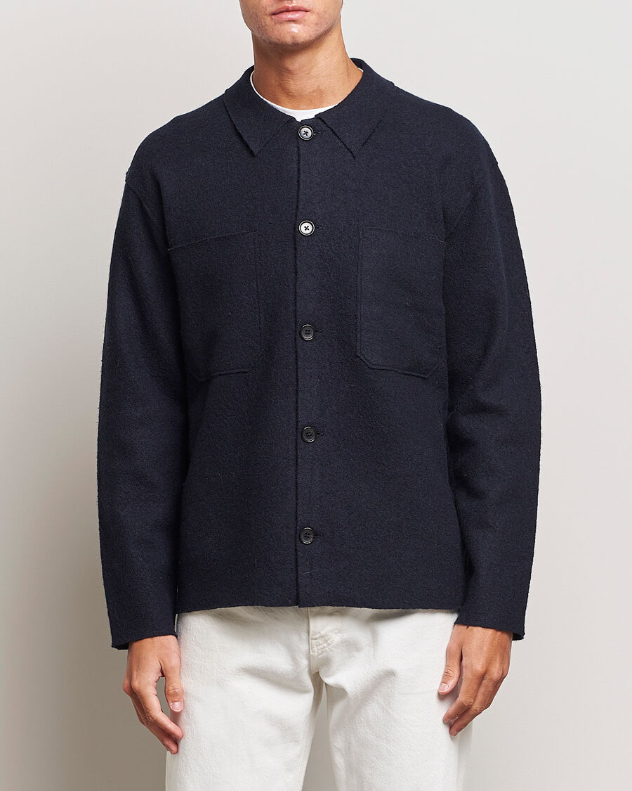 NN07 Jonas Boiled Wool Cardigan Navy Blue men M Blå