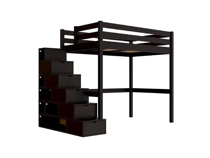 Lit mezzanine bois 120x200 Sylvia avec escalier cube 120x200 Noir