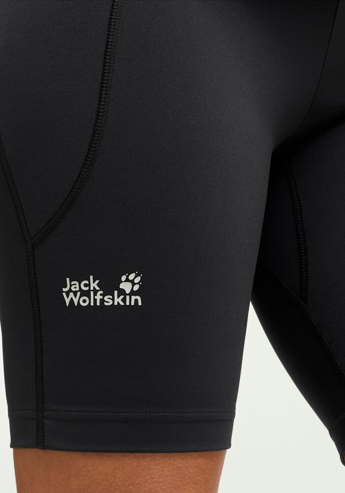 Funktionsshorts JACK WOLFSKIN "WILDSTRIDE SHORT TIGHTS W", Damen, Gr. XS, Normalgrößen, schwarz, Obermaterial: 73% POLYAMID, 27% ELASTHAN, Hosen Funktionsshorts, Sporthose, eng anliegend, atmungsaktiv