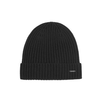 Strickmütze JOOP "Francis", Herren, schwarz, Rippstrick, Wolle, unifarben, Mützen Strickmütze, reine Wolle