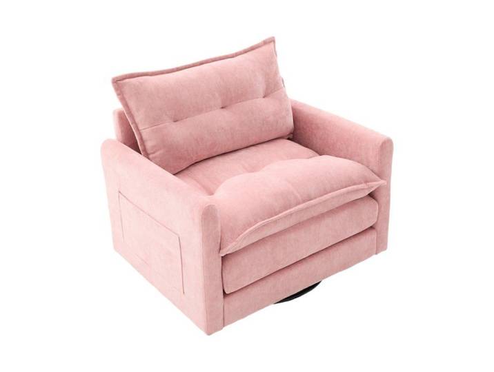 Fauteuil lounge rotatif 360° Logidon velours rose avec accoudoirs
