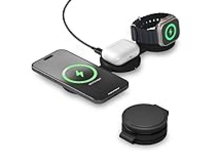 SATECHI OntheGo Chargeur sans Fil Pliable 3 en 1 Qi2 15W, Noir