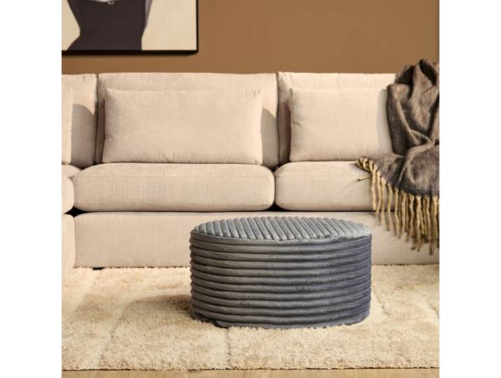 Pouf Rond Gris En Velours Côtelé Rivoli