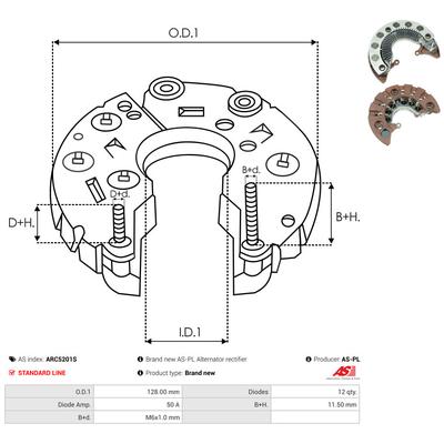 AS-PL Gleichrichter, Generator arc5201s 1280mm für MAZDA MITSUBISHI