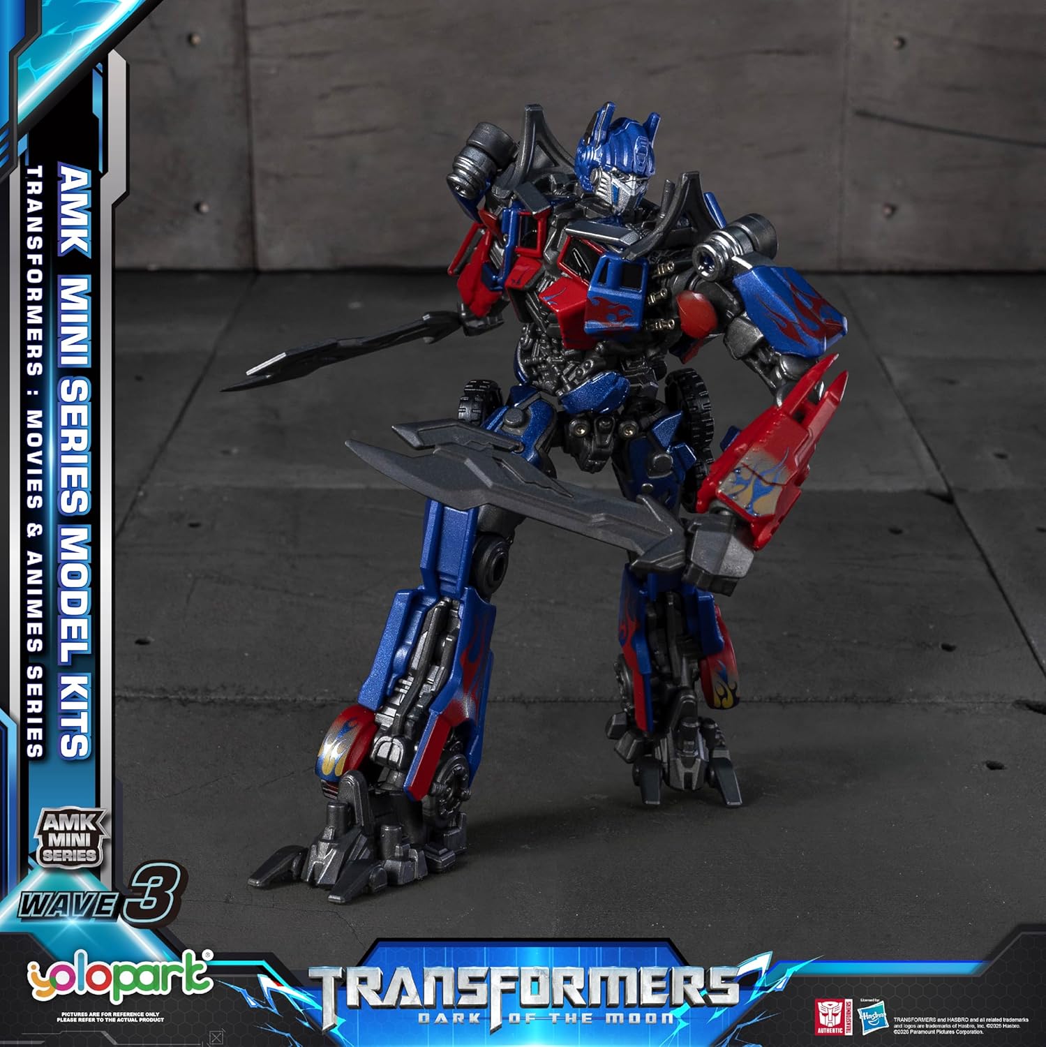 YOLOPARK Transformers AMK MINI Wave 3 TF3 Optimus Prime Model Kit, 12 cm tall, Snap-Fit, Red, Blue, Metallic